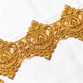 Premium gold fancy lace trim with embroidered paisley pattern