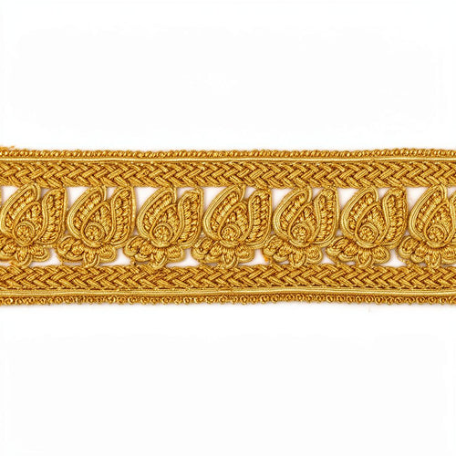 Traditional gold gota kinari border trim with woven paisley design