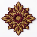 Embroidered floral motif patch in maroon and gold thread work