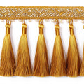 Premium golden silk tussels with pearl and embroidered band trim